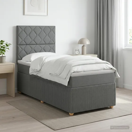 vidaXL Boxmadras med topmadras og hovedgærde, 90x190 cm, Mørkegrå