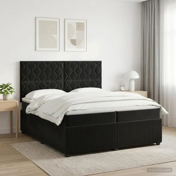 vidaXL Boxmadras med topmadras og hovedgærde, Sort, 200x200 cm