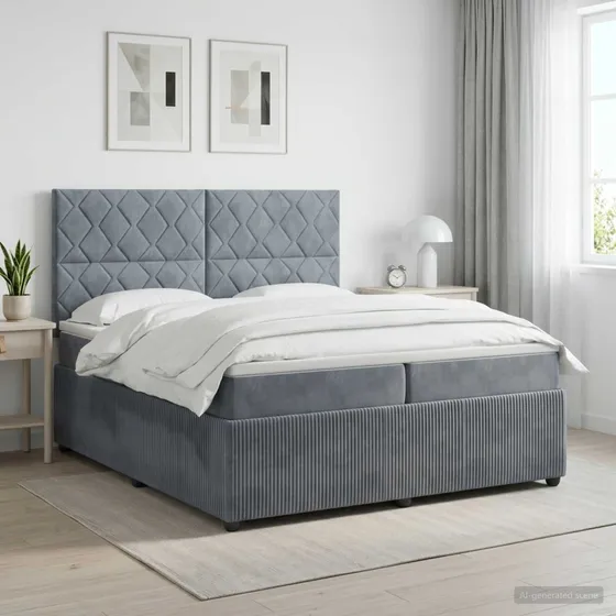 vidaXL Boxmadras med topmadras 200x200 cm Mørkegrå Fløjl