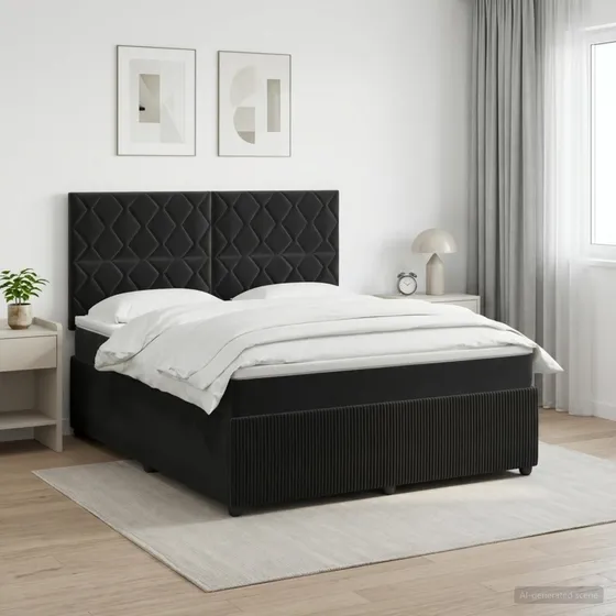 vidaXL Boxmadras med topmadras og hovedgærde, Sort, 160x200 cm