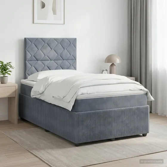 vidaXL Boxmadras med topmadras 120x190 cm Mørkegrå Fløjl
