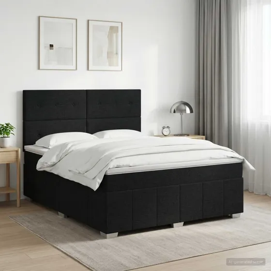 vidaXL Boxmadras med topmadras og hovedgærde, Sort, 140x200 cm