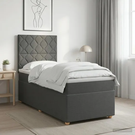 vidaXL Boxmadras med topmadras og hovedgærde - Mørkegrå 90x190 cm