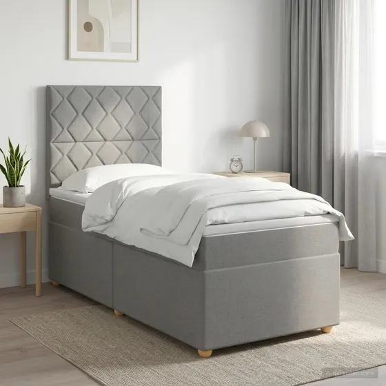 vidaXL Boxmadras med topmadras og hovedgærde - Lysegrå 90x190 cm
