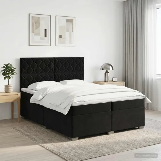 vidaXL Boxmadras med topmadras og hovedgærde, Sort, 200x200 cm