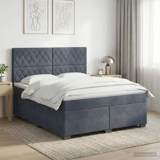 vidaXL Boxmadras med topmadras 180x200 cm Mørkegrå Fløjl