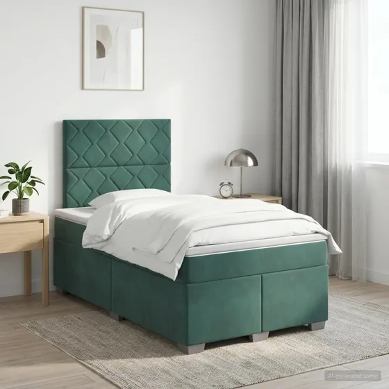 vidaXL Boxmadras med topmadras Mørkegrøn Fløjl 120 x 190 cm