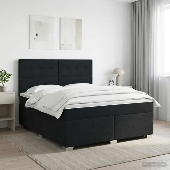 vidaXL Boxmadras med topmadras og hovedgærde - Sort 140x200 cm