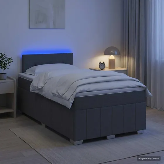 vidaXL Boxmadras med topmadras og LED, Mørkegrå, 120 x 200 cm