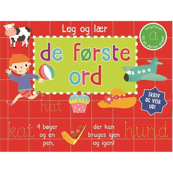Skriv og visk ud – De første ord (4 bøger + pen)