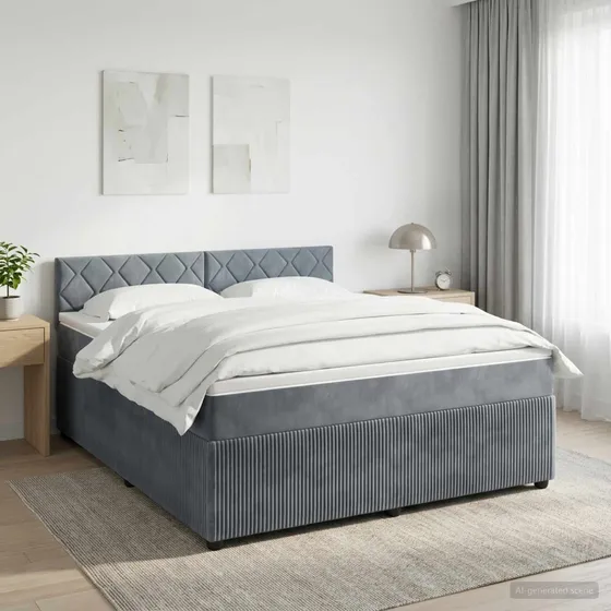 vidaXL Boxmadras med topmadras 160 x 200 cm Mørkegrå Fløjl