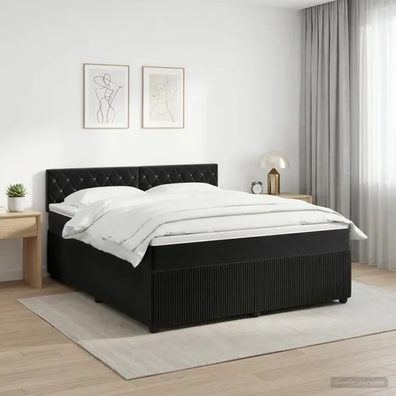 vidaXL Boxmadras med topmadras og hovedgærde - Sort 160x200 cm