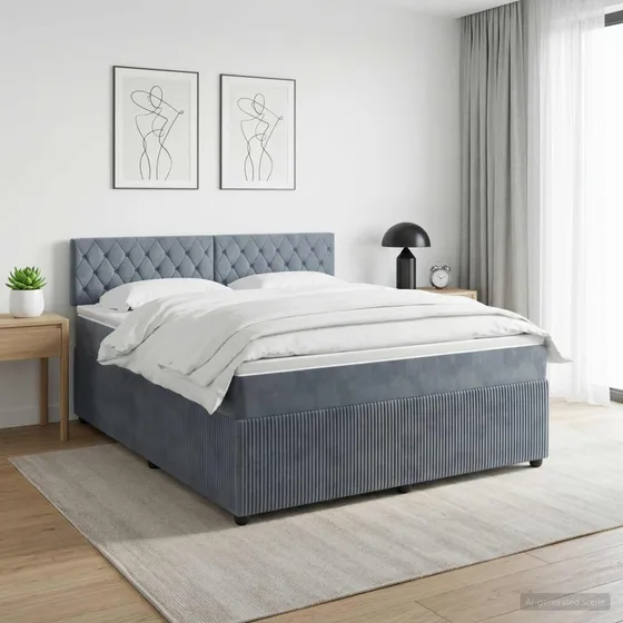 vidaXL Boxmadras med topmadras 140 x 200 cm Mørkegrå Fløjl