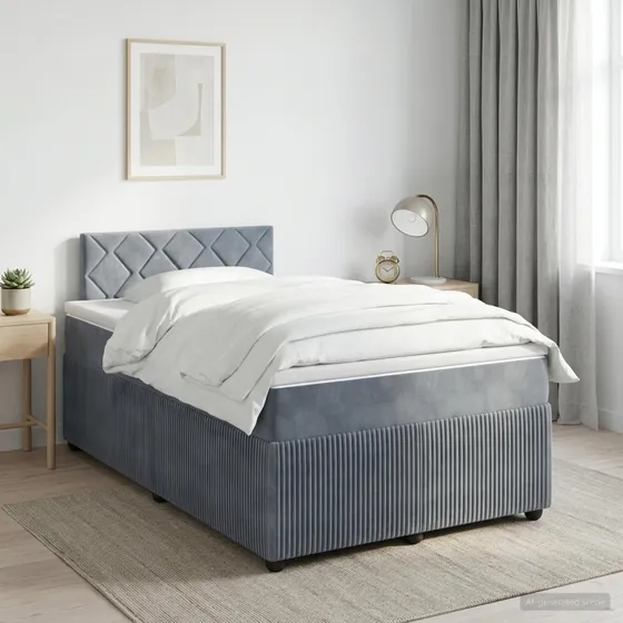 vidaXL Boxmadras med topmadras Mørkegrå 120 x 200 cm Fløjl
