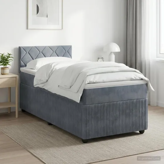 vidaXL Boxmadras med topmadras 100x200 cm Mørkegrå Fløjl