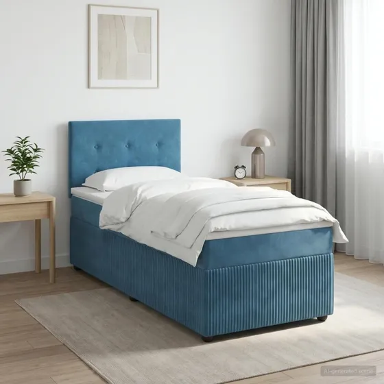 vidaXL Boxmadras med topmadras, mørk blå fløjl, 90 x 200 cm