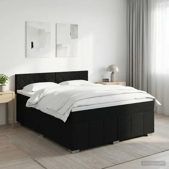 vidaXL Boxmadras med topmadras og hovedgærde - Sort 140x200 cm