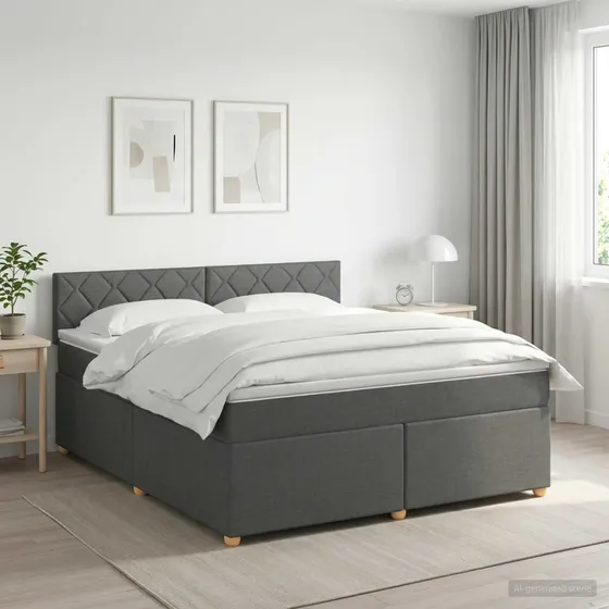 vidaXL Boxmadras med topmadras Mørkegrå 160 x 200 cm