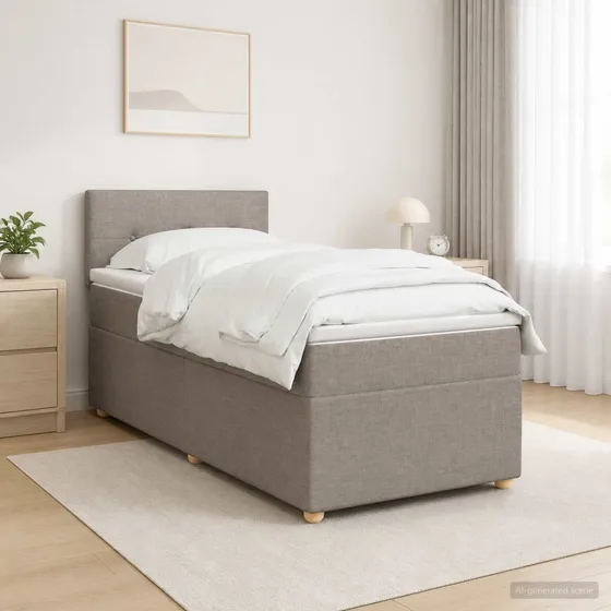 vidaXL Boxmadras med topmadras og hovedgærde, Gråbrun, 90x200 cm