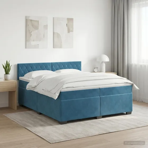 vidaXL Boxmadras med topmadras, Mørk blå Fløjl, 200 x 200 cm