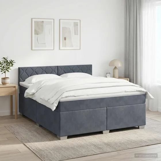 vidaXL Boxmadras med topmadras 180x200 cm Mørkegrå Fløjl
