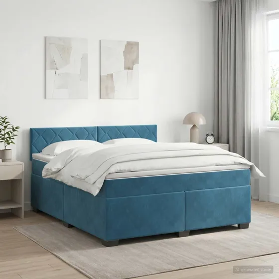 vidaXL Boxmadras med topmadras Mørk blå 140 x 190 cm Fløjl