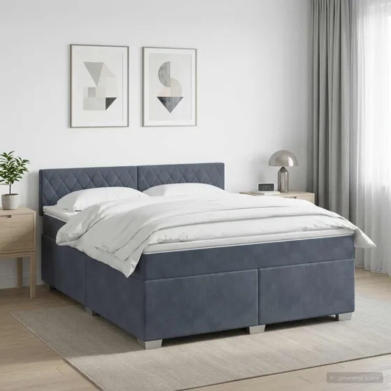 vidaXL Boksmadras med topmadras 140x200 cm - Mørkegrå Fløjl
