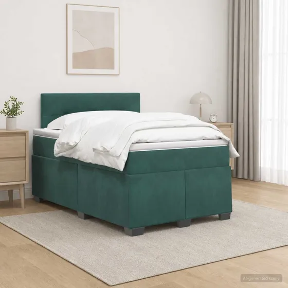 vidaXL Boxmadras med topmadras Mørkegrøn Fløjl 120 x 190 cm