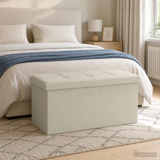 vidaXL Foldbar opbevaringsbænk Hvid Linned 80L 77x38x38 cm