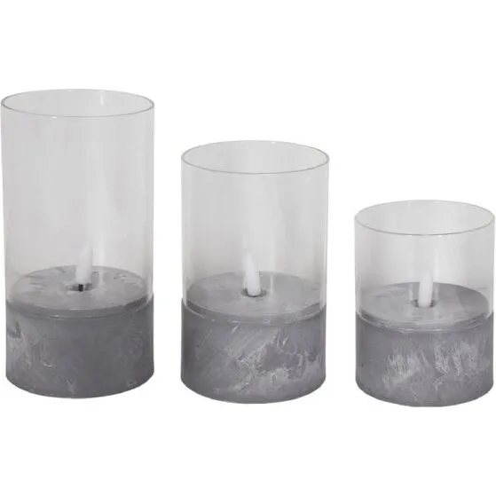 LED stearinlys i cylinderglas, 3 stk. – cement-look bund, 3D flammer