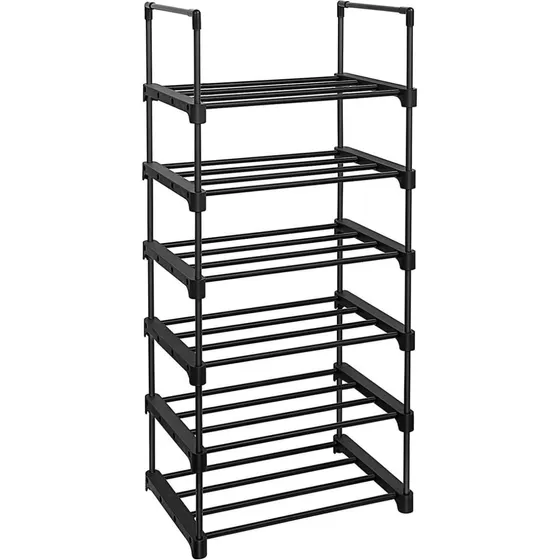 Sort modulært skoskab i metal - 106 cm med 6 hylder