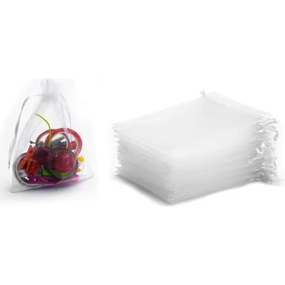 Organza poser 7x9 cm, hvid, 50-pak