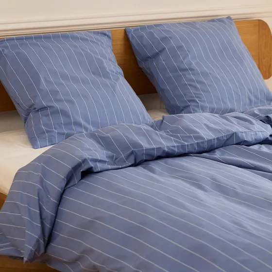 Bristol Økologisk Sengesæt 140x220 cm - Blå Stribet Percale