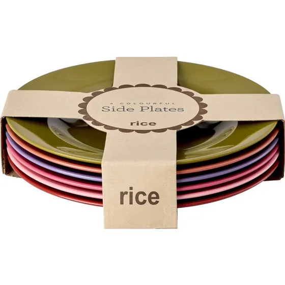 Rice Melamin Sidetallerkener - Assorterede Farver - 6 stk.