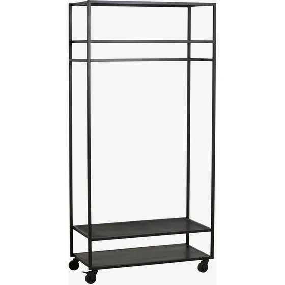 Nordal ALTA garderobestativ i sort jern med hjul - 93x45x190 cm