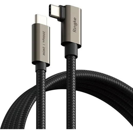 Ringke USB-C 3.2 Gen 2x2 Kabel, 240W, 2m, Vinklet, Sort