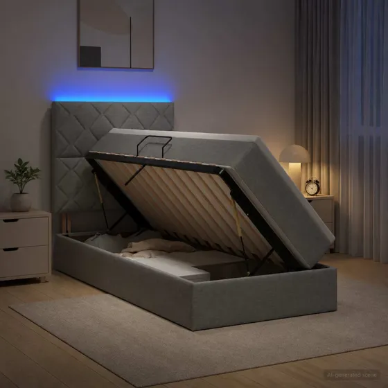 vidaXL LED Opbevaringsseng med madras, Lysegrå, 90 x 190 cm