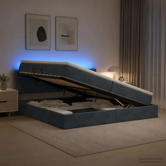 vidaXL LED Opbevaringsseng med madras, Mørkegrå Fløjl, 200x200 cm