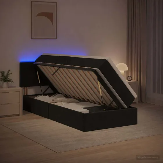 vidaXL LED Opbevaringsseng med madras, Sort Fløjl, 90x200 cm