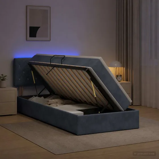 vidaXL LED Opbevaringsseng med madras, Mørkegrå Fløjl, 100x200 cm
