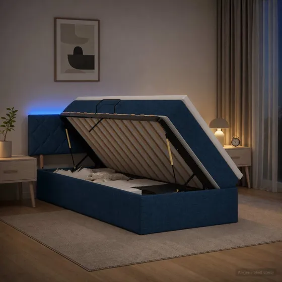 vidaXL LED Opbevaringsseng med madras - Blå 100 x 200 cm