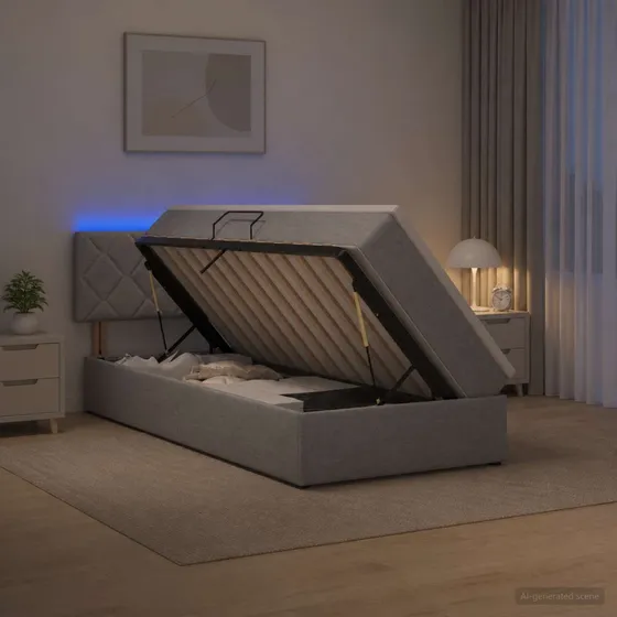 vidaXL LED Opbevaringsseng med madras, Lysegrå, 90 x 200 cm