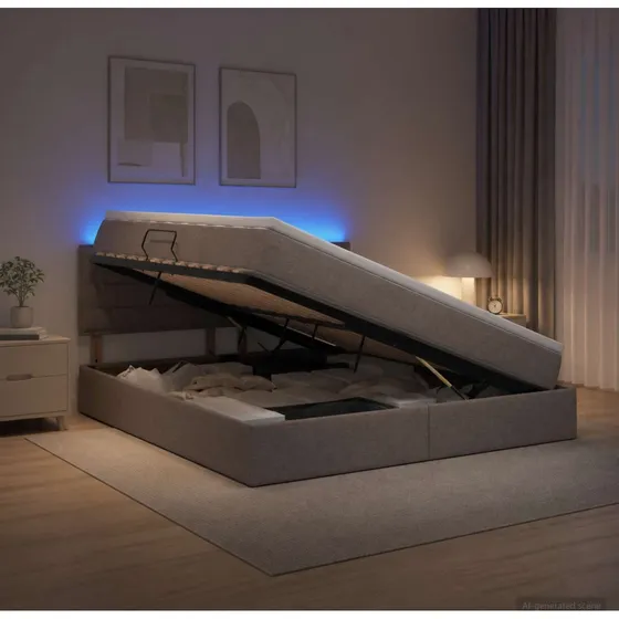 vidaXL LED Opbevaringsseng med madras, 180 x 200 cm, Gråbrun