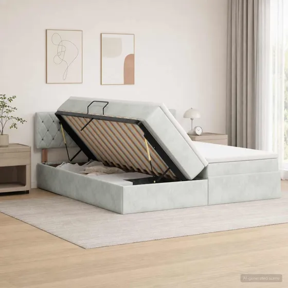 vidaXL Opbevaringsseng med hovedgærde, 180x200 cm, lysegrå