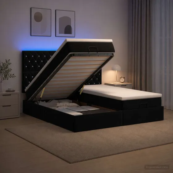 vidaXL Ottoman seng med madras og LED - Sort Velour 160x200 cm