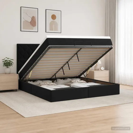 vidaXL Ottoman seng med madras og LED 140x200 cm Sort Fløjl