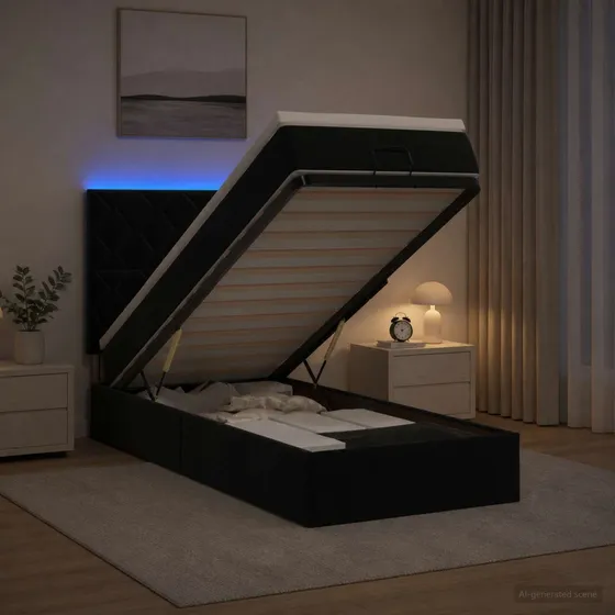 vidaXL Ottoman seng med madras og LED - Sort Fløjl 80x200 cm