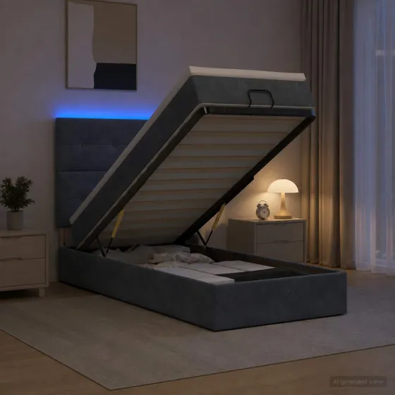 vidaXL Ottoman seng med LED, madras og opbevaring - 100x200 cm