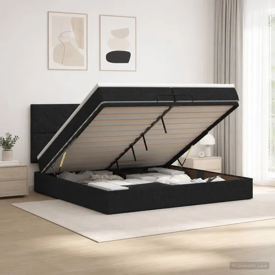 vidaXL Ottoman seng med madras og LED - Sort, 200 x 200 cm