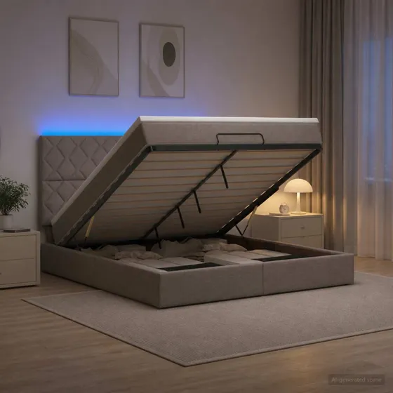 vidaXL Ottoman seng med LED og madras, 140 x 200 cm, gråbrun